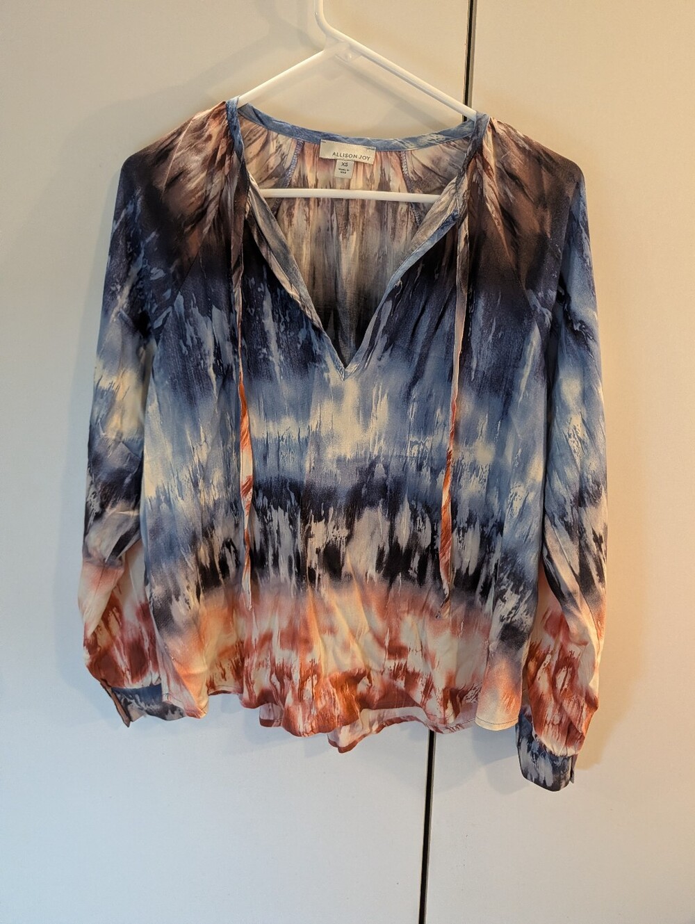 Allison Joy Blue & Rust Ombre Tie-Dye V-Neck Blouse